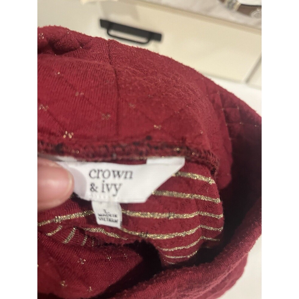 Crown & Ivy Quilted Pullover Mock Turtleneck, Red w Gold Stitch Size L - Picture 5 of 10